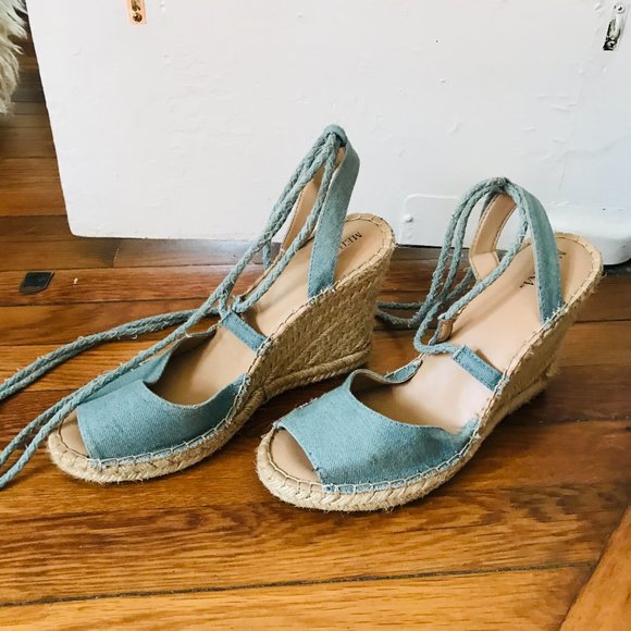 Merona Blue Lace Up Wedge Espadrille Sandals - Picture 4 of 6